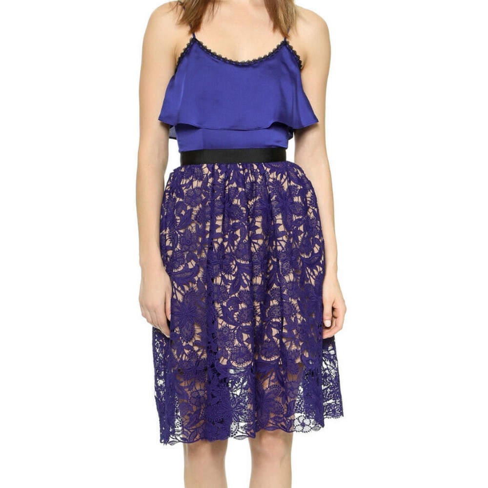 NWT Self-Portrait Delphinium Blue Satin/Lace Dress